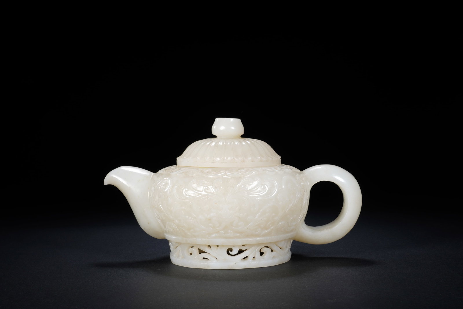 Jade Carved Flower Branch Pattern Teapot - 4