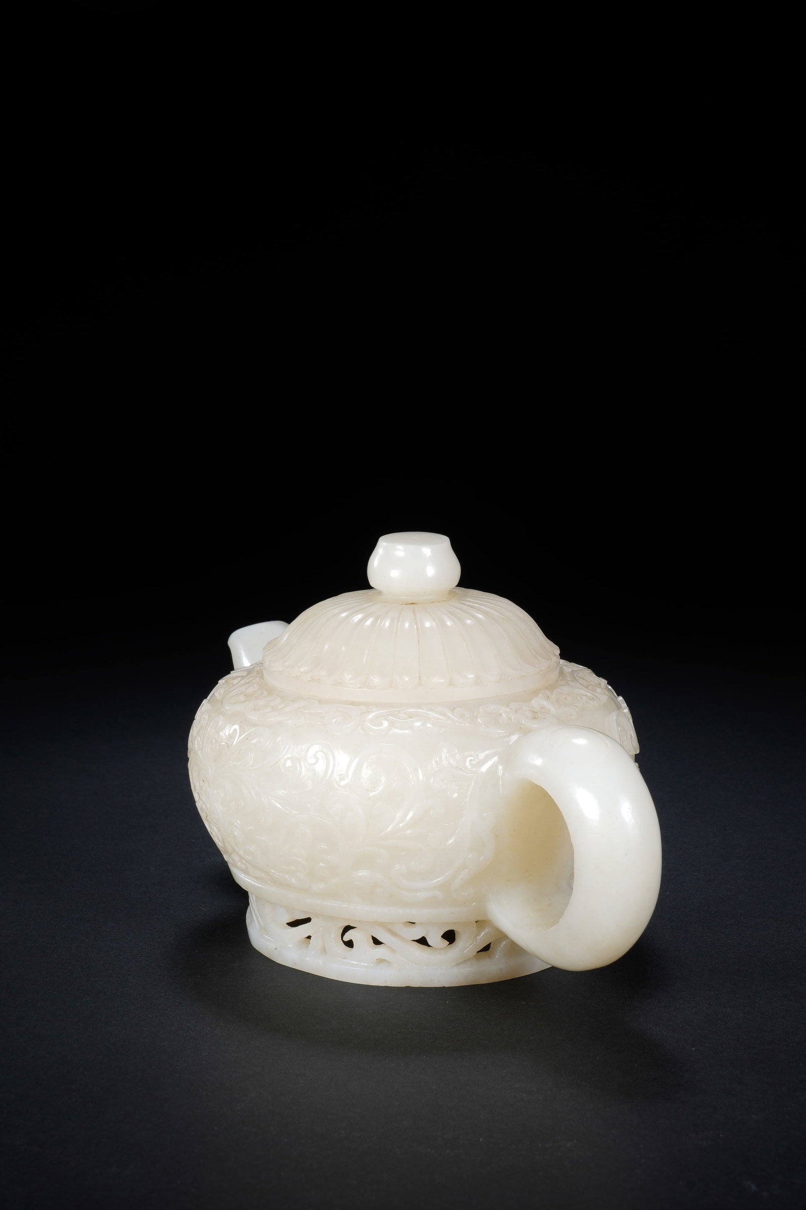 Jade Carved Flower Branch Pattern Teapot - 5