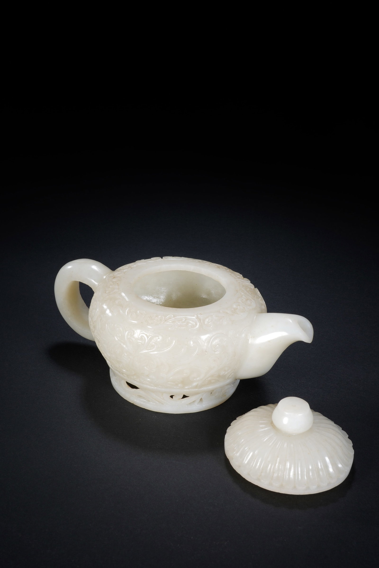 Jade Carved Flower Branch Pattern Teapot - 7