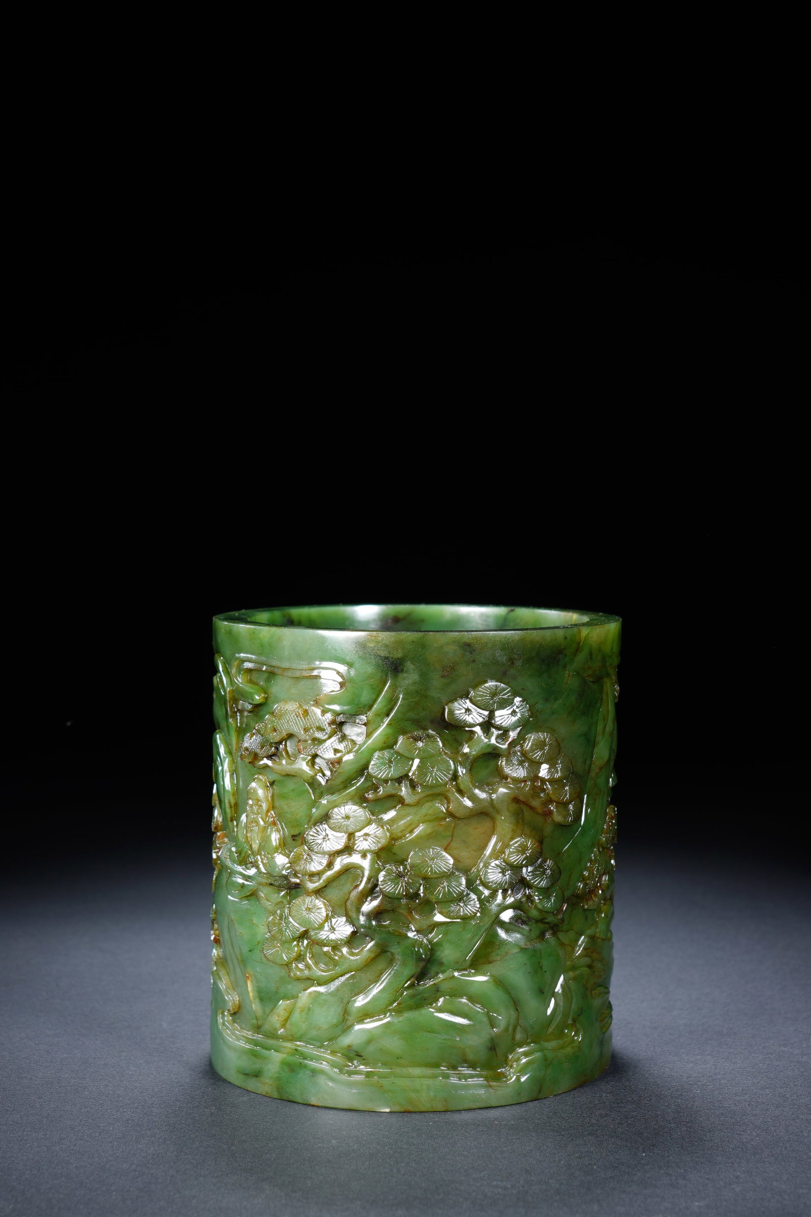 Jasper Jade Carved Landscape and Character Pattern Brush Pot - 5