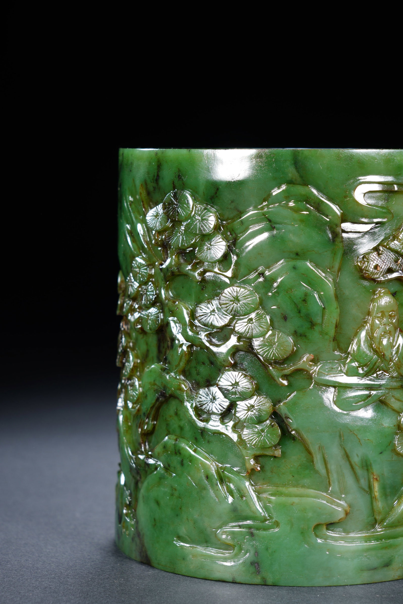 Jasper Jade Carved Landscape and Character Pattern Brush Pot - 8