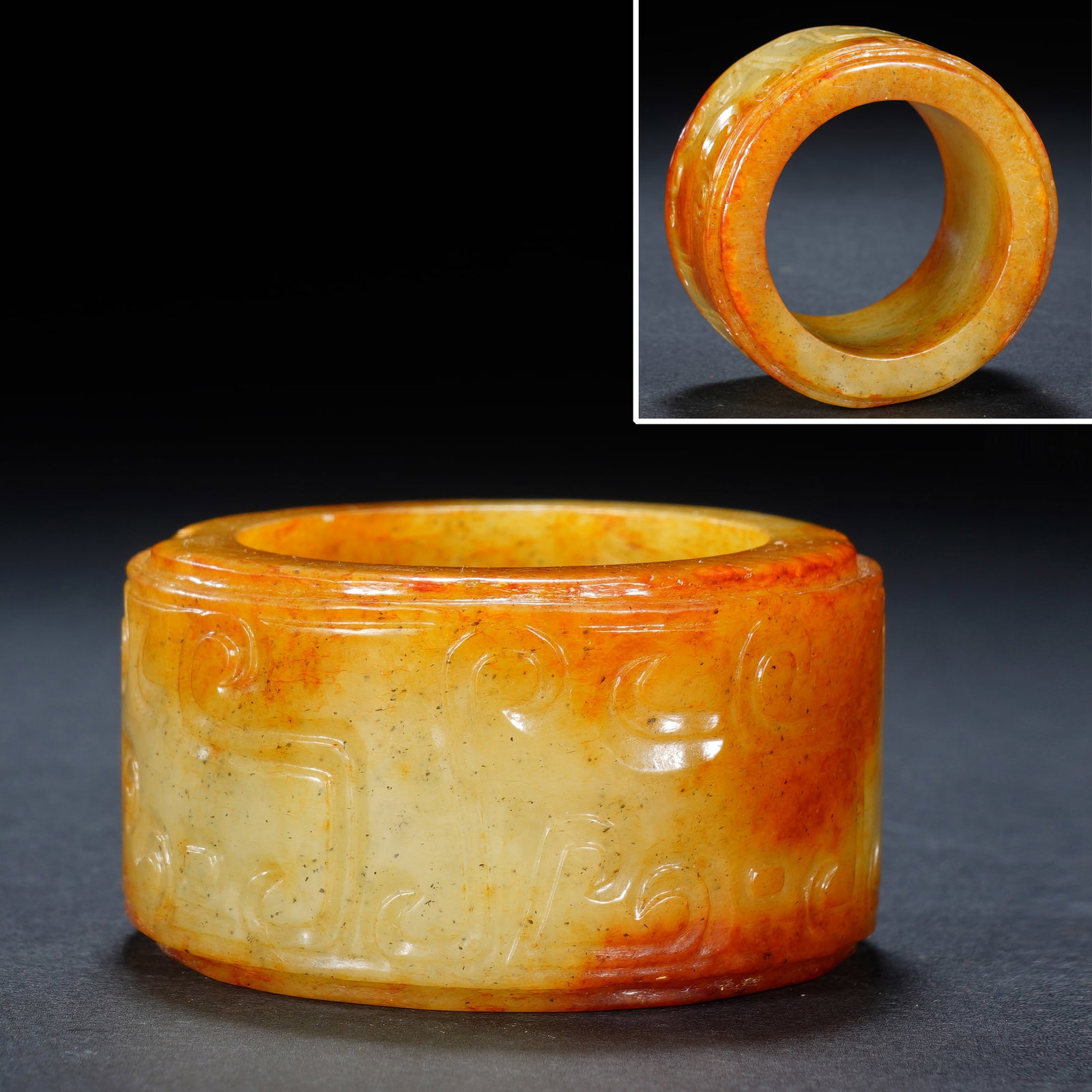 Jade Carved Cloud Pattern Bangle: Jade Carved Cloud Pattern Bangle (5.5 x 3.2cm,Weight 106g)