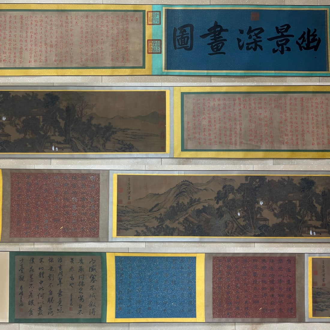 Chinese Drawing Landscape Hand Scroll,Tang Yin Mark: Chinese Drawing Landscape Hand Scroll,Tang Yin Mark (34 x 581cm)