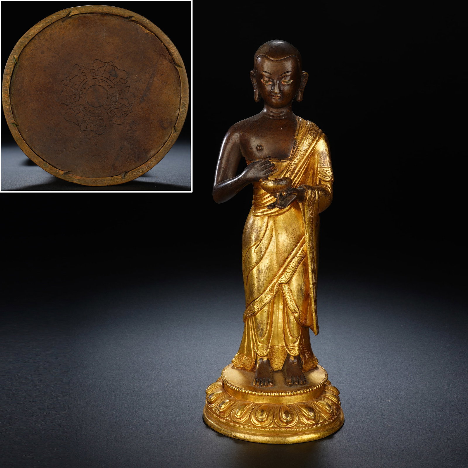 Gilt Bronze Buddha Figure: Gilt Bronze Buddha Figure (8.3 x 8 x 22cm,Weight 920g)
