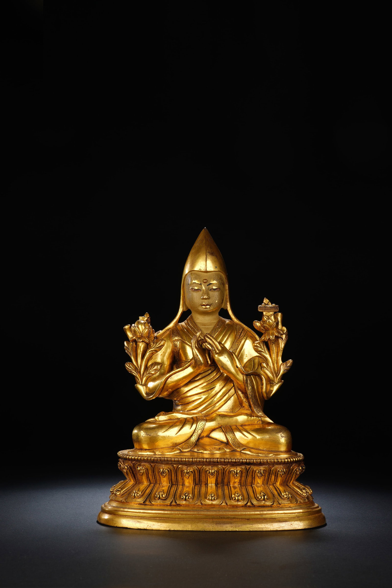 Gilt Bronze Tsongkhapa Figure - 2