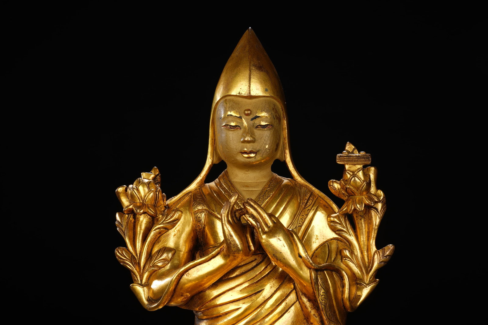 Gilt Bronze Tsongkhapa Figure - 3