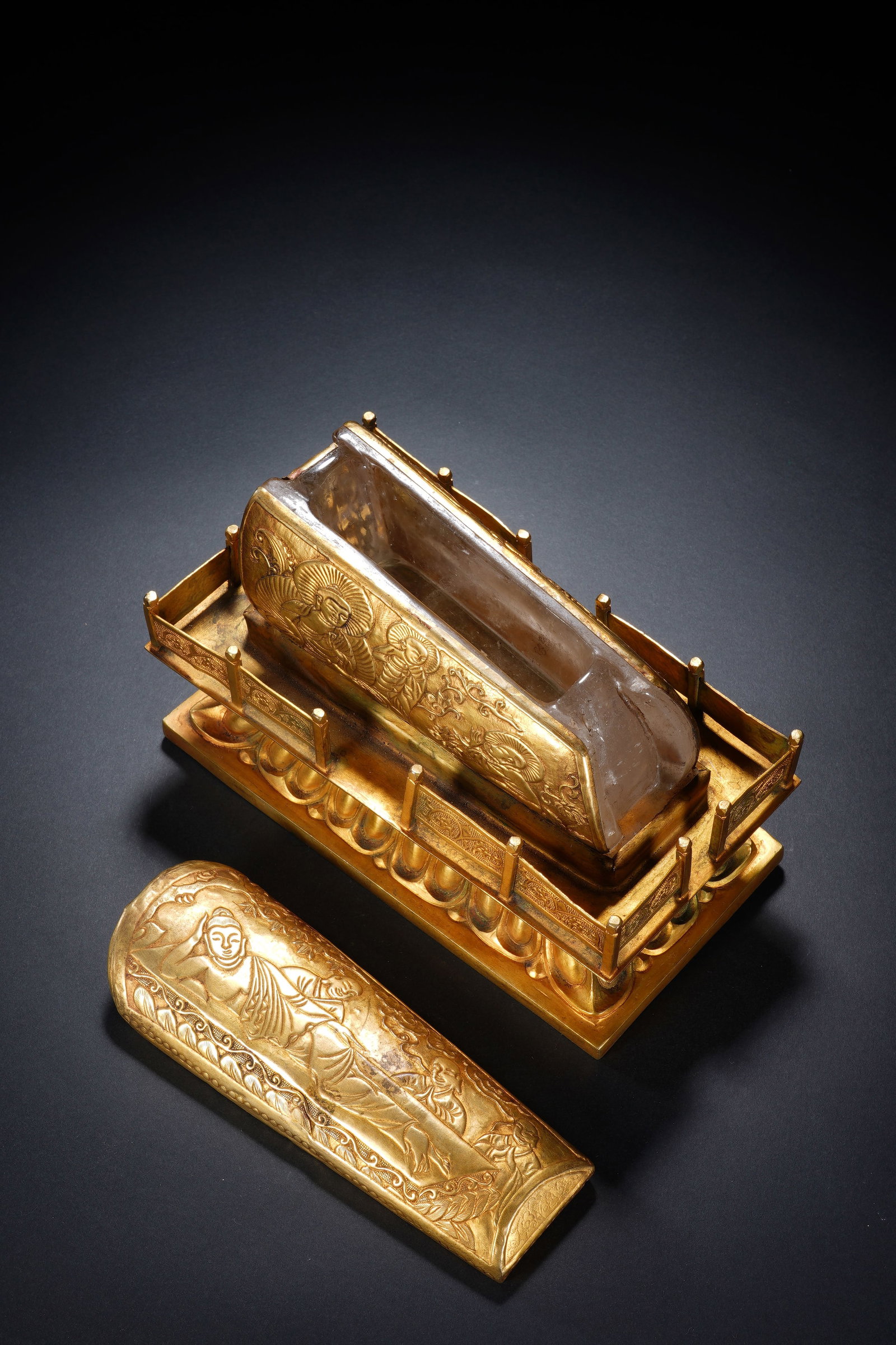 Gilt Bronze Carved Buddha Pattern Coffin - 10