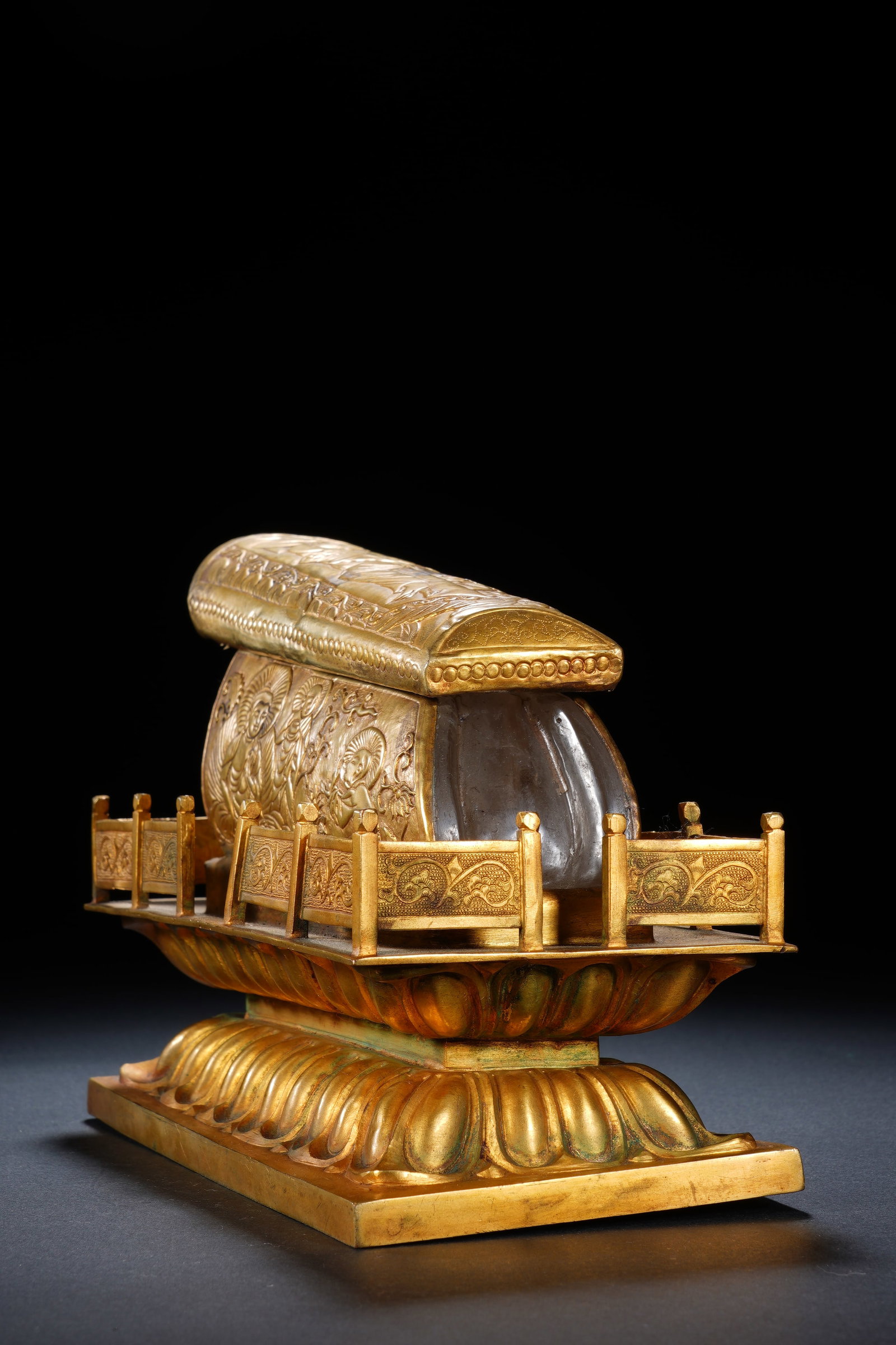 Gilt Bronze Carved Buddha Pattern Coffin - 6