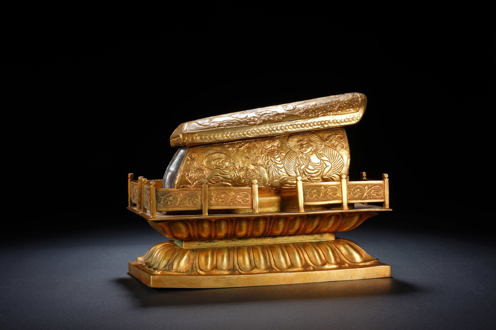 Gilt Bronze Carved Buddha Pattern Coffin - 8