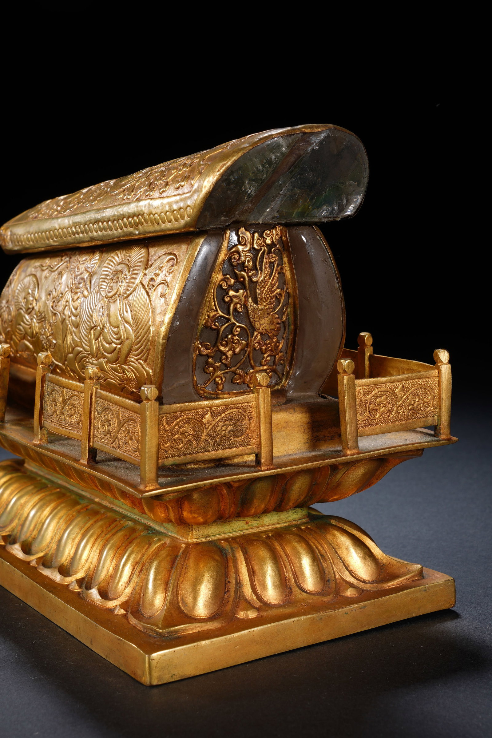 Gilt Bronze Carved Buddha Pattern Coffin - 9