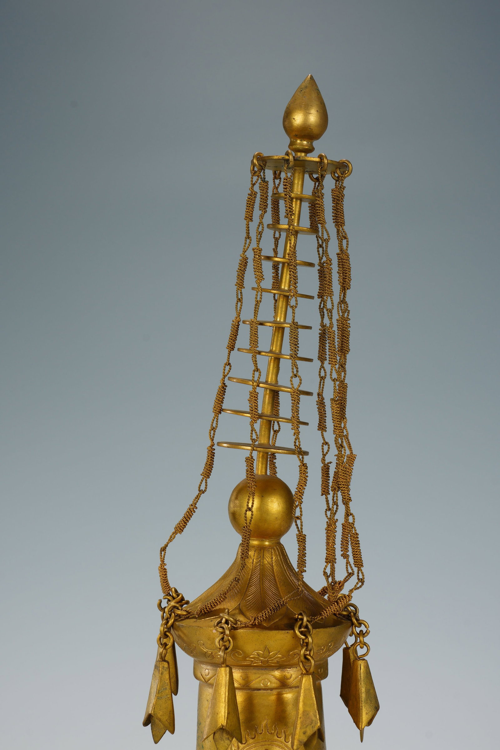 Gilt Bronze Carved Buddha Pattern Pagoba - 2