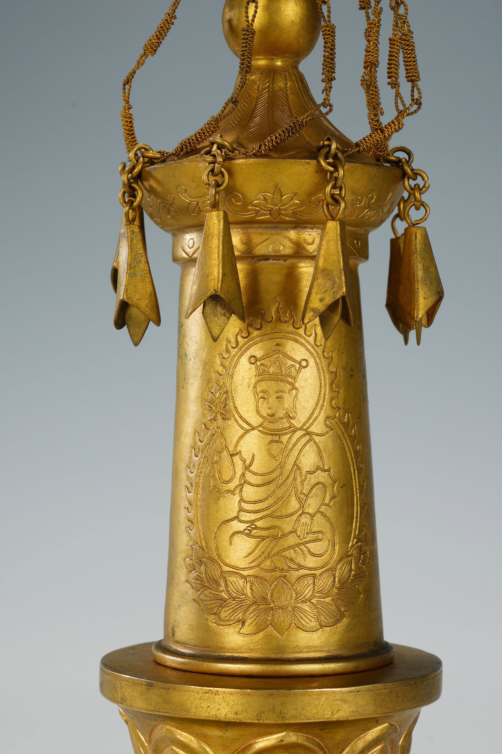 Gilt Bronze Carved Buddha Pattern Pagoba - 3