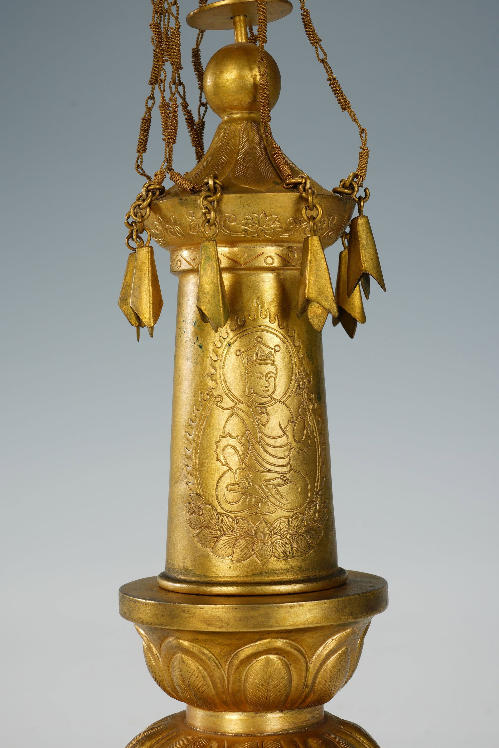 Gilt Bronze Carved Buddha Pattern Pagoba - 7