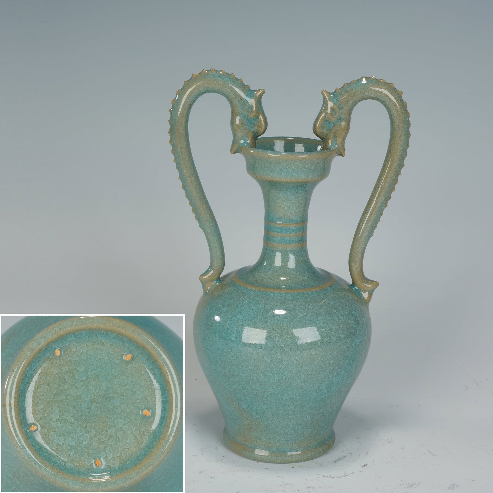 Light Grey Glazed Porcelain Double Dragon Ears Vase: Light Grey Glazed Porcelain Double Dragon Ears Vase (11.5 x 8 x 18.5cm)
