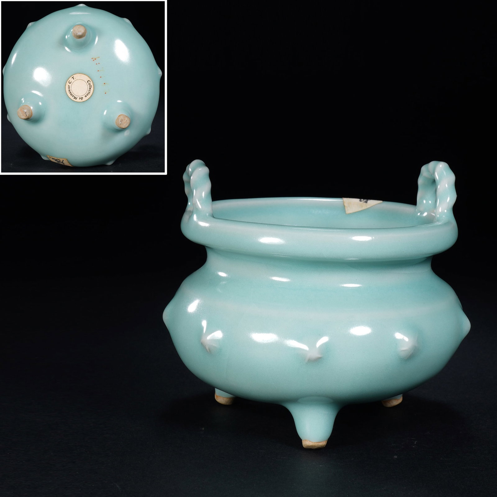 Light Grey Glazed Porcelain Double Ears Incense Burner (1 of 9)