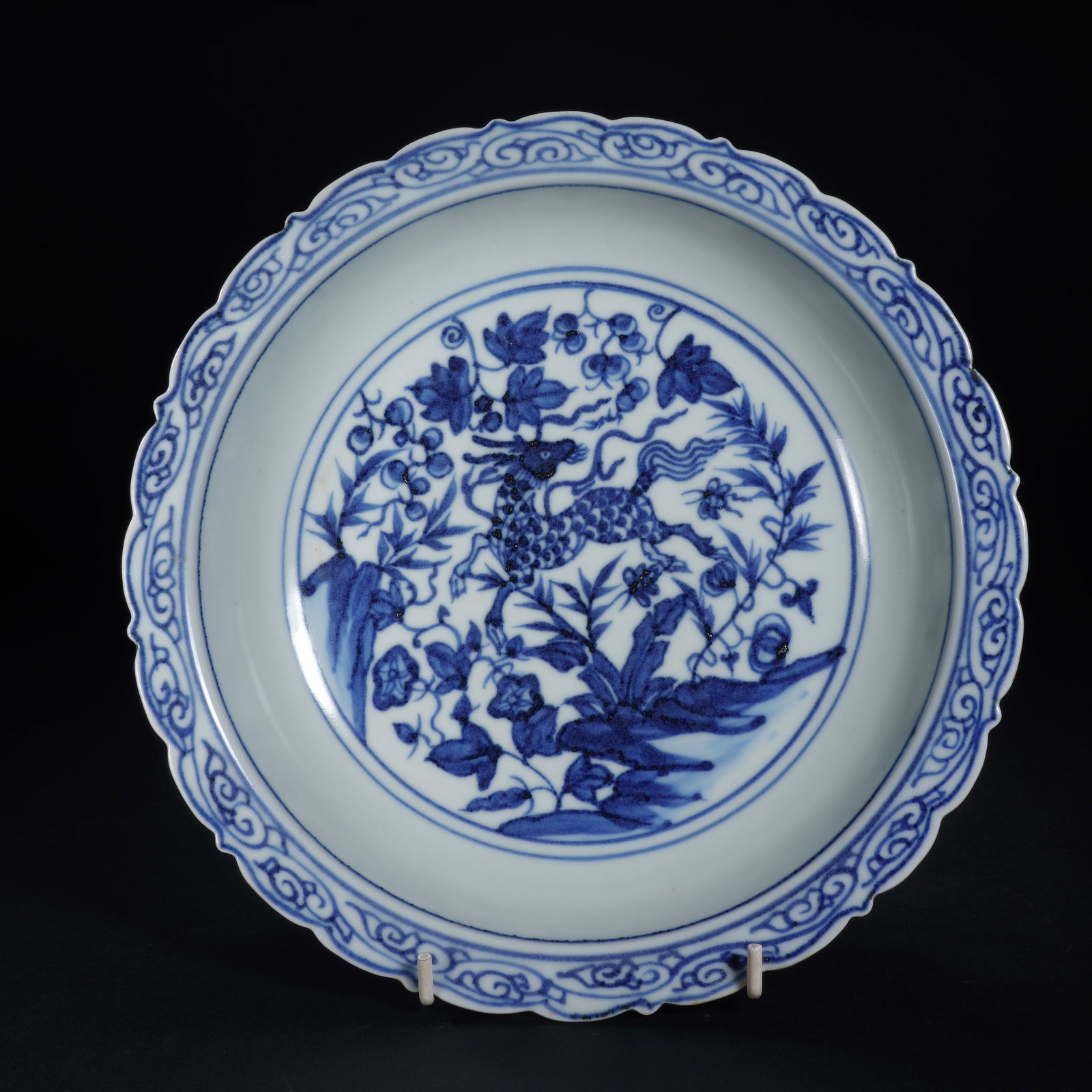 Blue and White Flower and Kirin Pattern Porcelain Plate (1 of 8)