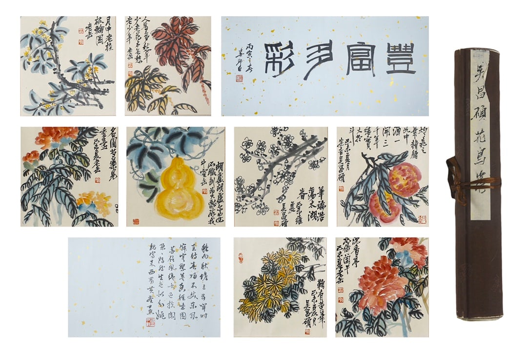 Chinese Drawing Flower Hand Scroll,Wu Changshuo Mark: Chinese Drawing Flower Hand Scroll,Wu Changshuo Mark (153 x 33cm)