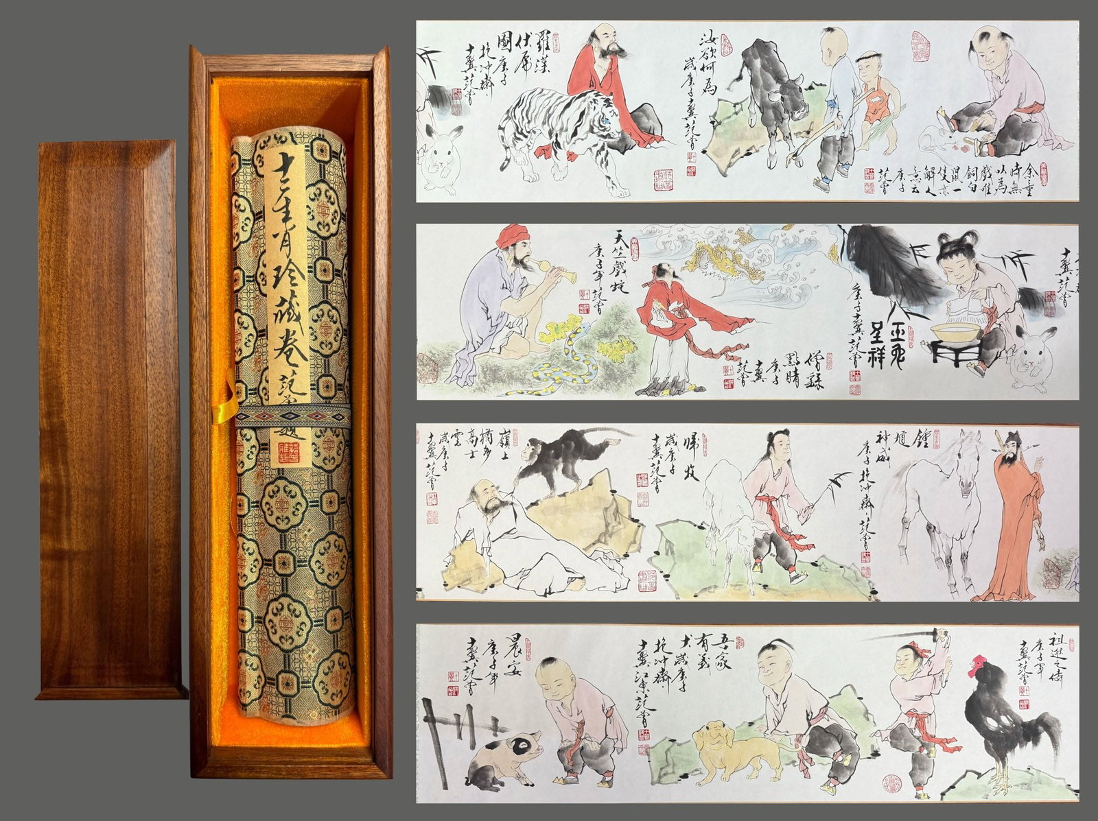 Chinese Drawing Character Story and Chinese Zodiac Hand Scroll,Fan Zeng Mark: Chinese Drawing Character Story and Chinese Zodiac Hand Scroll,Fan Zeng Mark (500 x 34cm)