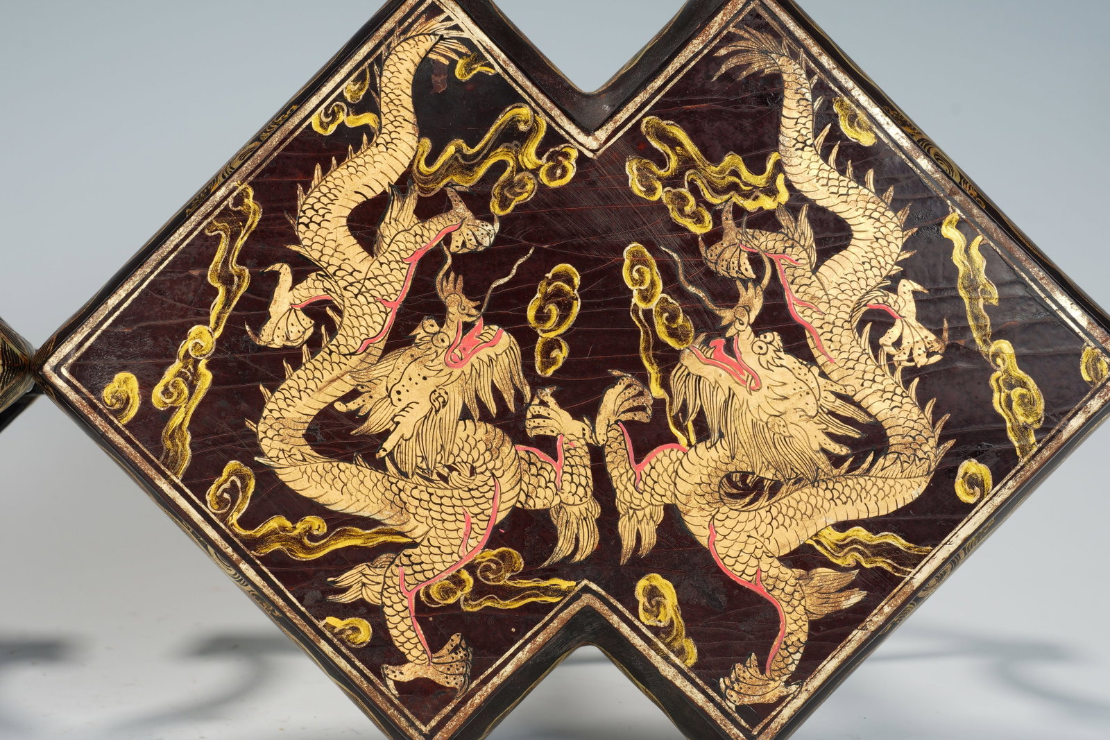 Pair of Lacquerware Gold Drawing Dragon Pattern Square Table - 8
