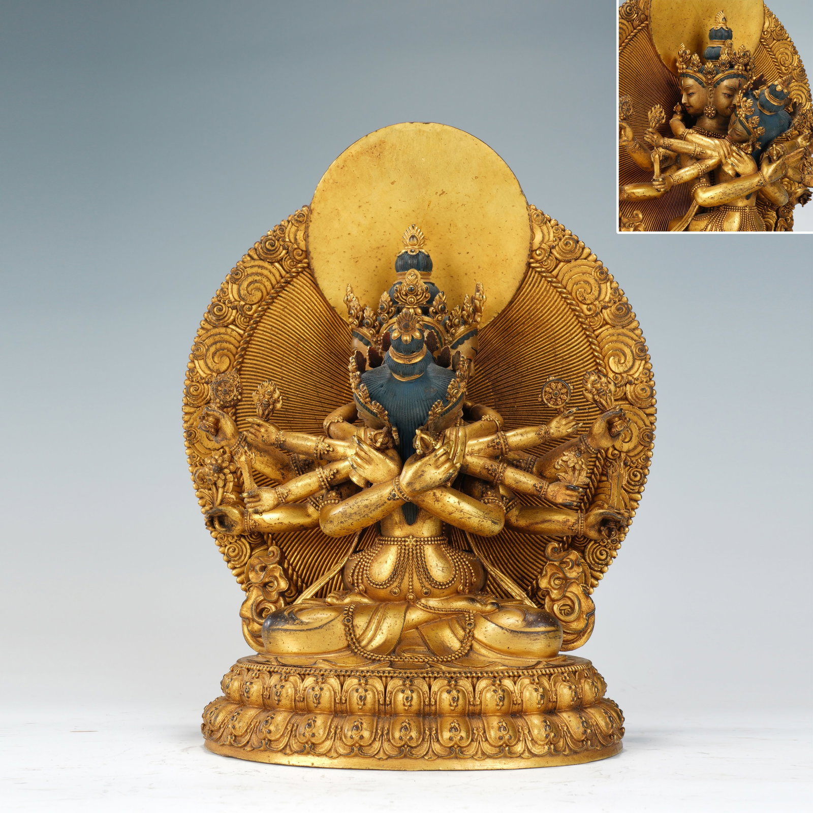 Gilt Bronze Kalacakravajra Figure: Gilt Bronze Kalacakravajra Figure (21 x 11 x 26cm,Weight 3164g)