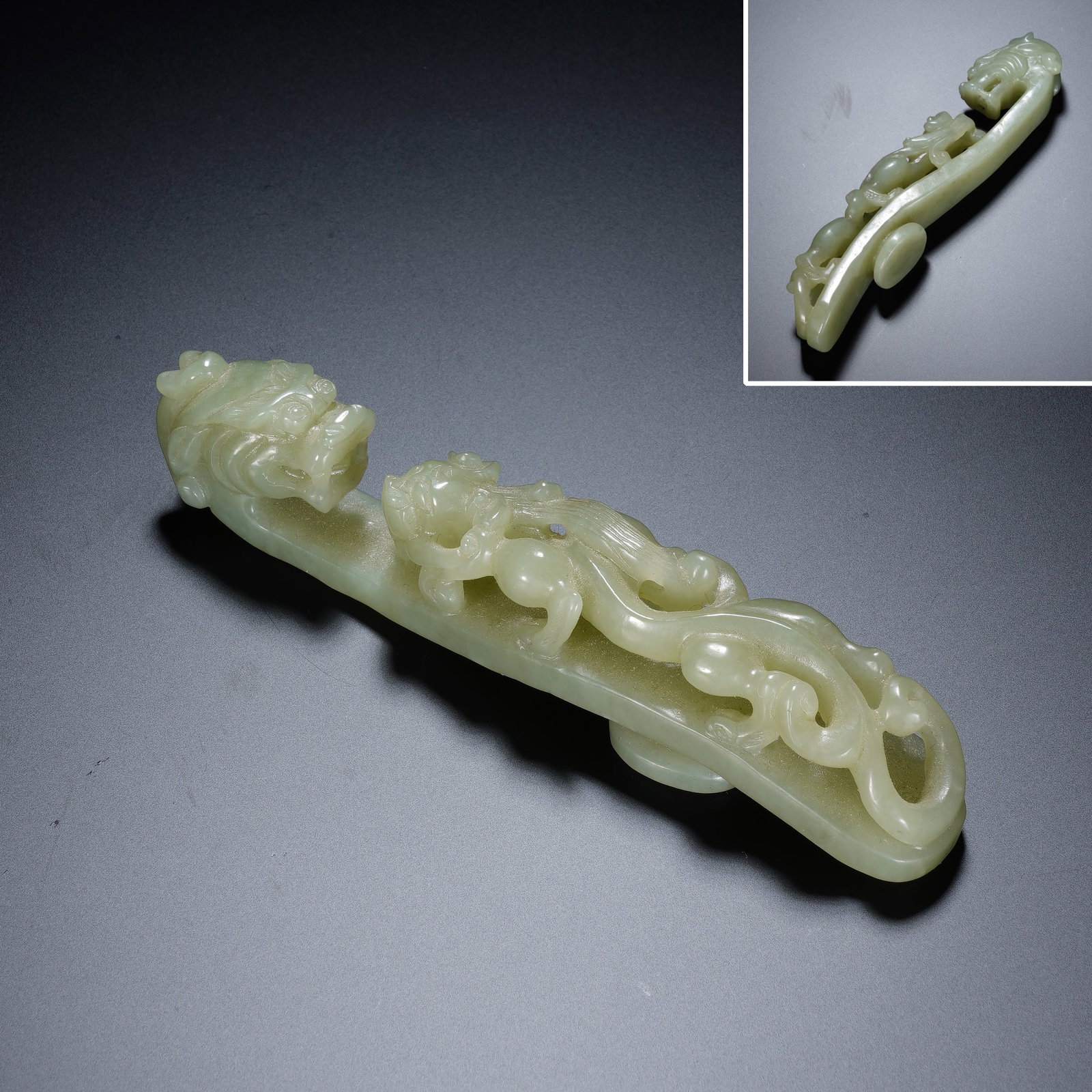 Jade Carved Dragon Shape Belt Hook: Jade Carved Dragon Shape Belt Hook (11.3 x 2 x 2.5cm,Weight 64g)