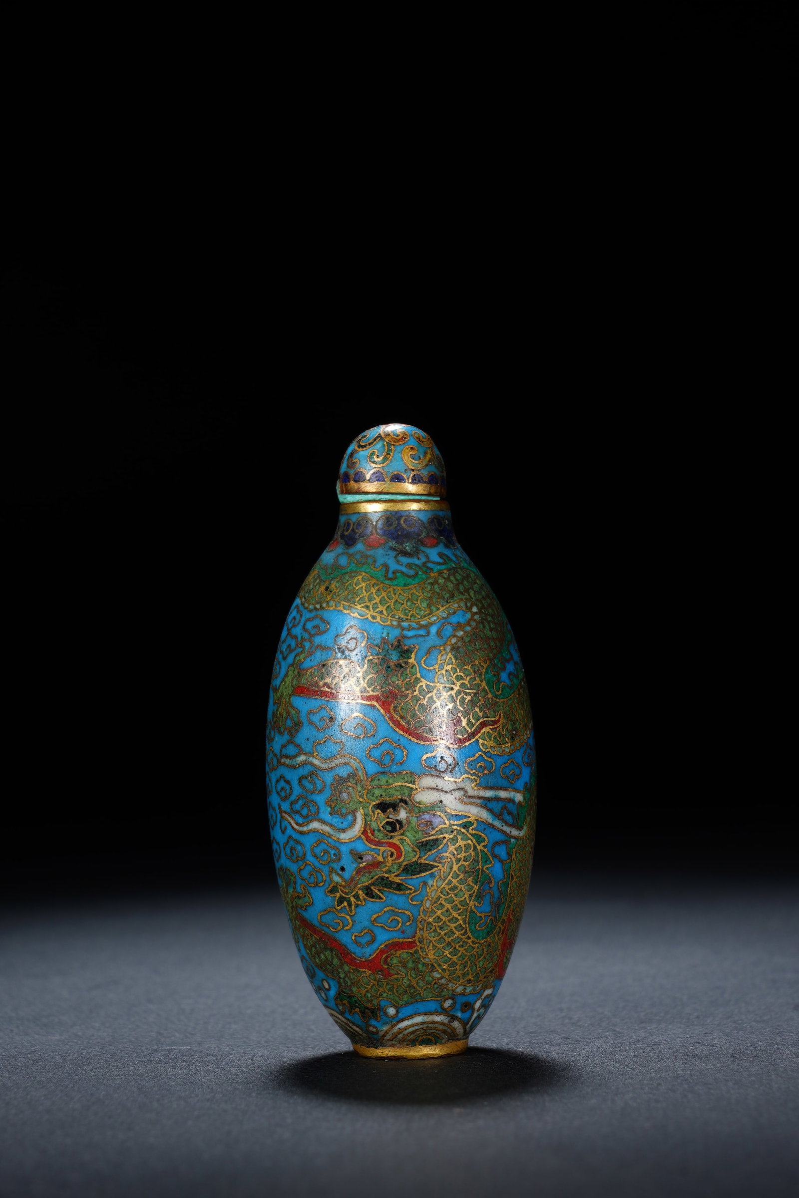 Bronze Cloisonne Carved Cloud and Dragon Pattern Snuff Bottle - 2