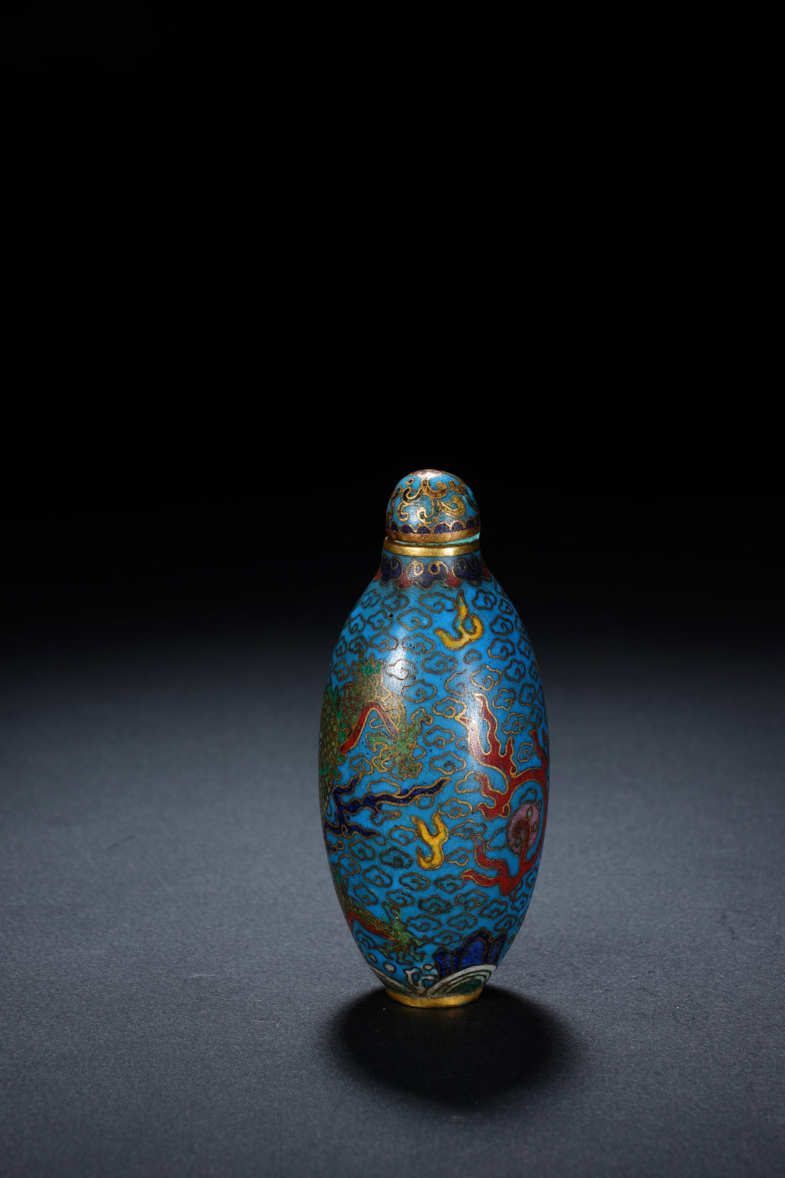 Bronze Cloisonne Carved Cloud and Dragon Pattern Snuff Bottle - 4