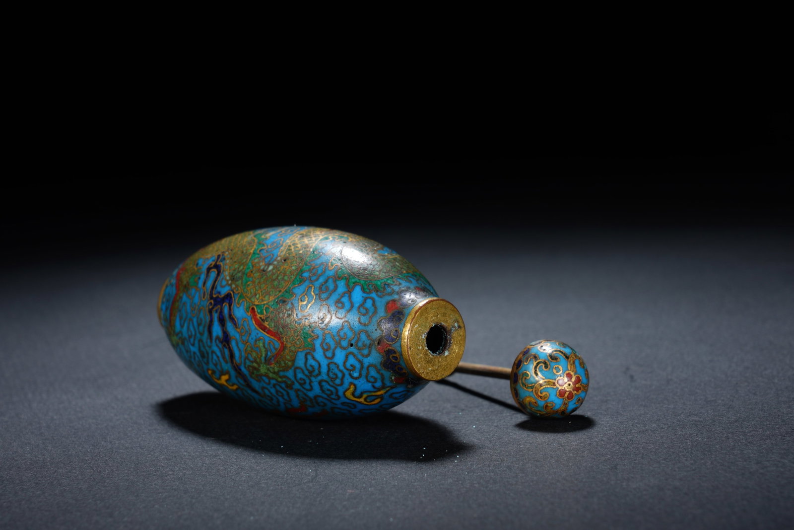 Bronze Cloisonne Carved Cloud and Dragon Pattern Snuff Bottle - 5