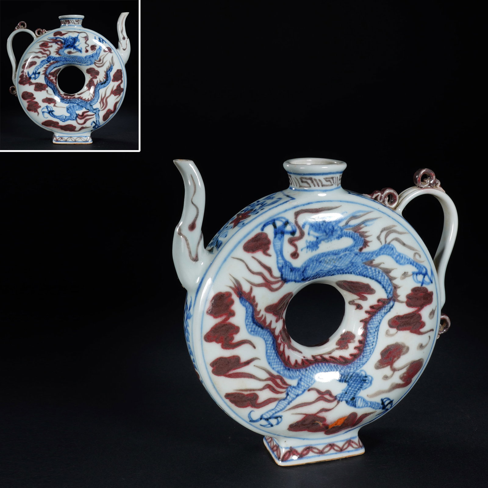 Blue and White Red Inglazed Dragon Pattern Porcelain Pot: Blue and White Red Inglazed Dragon Pattern Porcelain Pot (18 x 5 x 19.5cm)