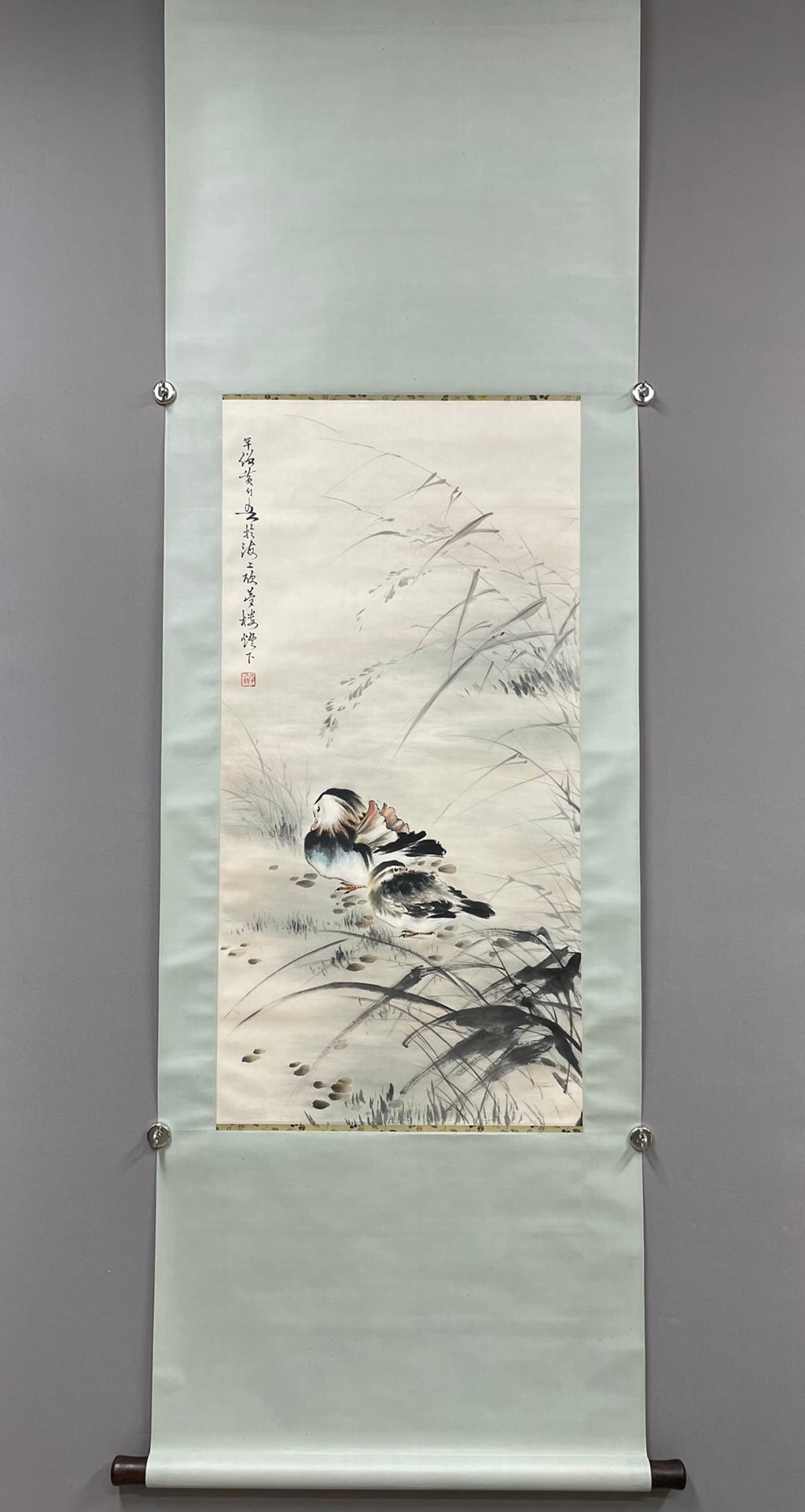 Chinese Drawing Mandarin Duck Painting,Huang Huanwu Mark: Chinese Drawing Mandarin Duck Painting,Huang Huanwu Mark (99 x 49cm)