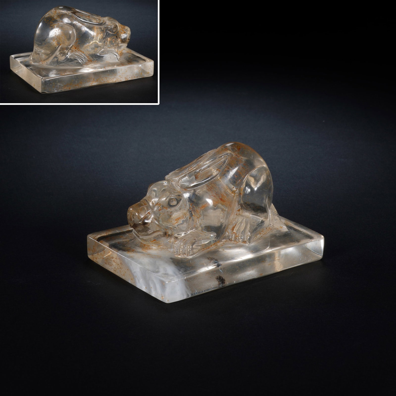 White Crystal Carved Beast Shape Stone Seal: White Crystal Carved Beast Shape Stone Seal (8.5 x 6.2 x 5cm,Weight 236g)