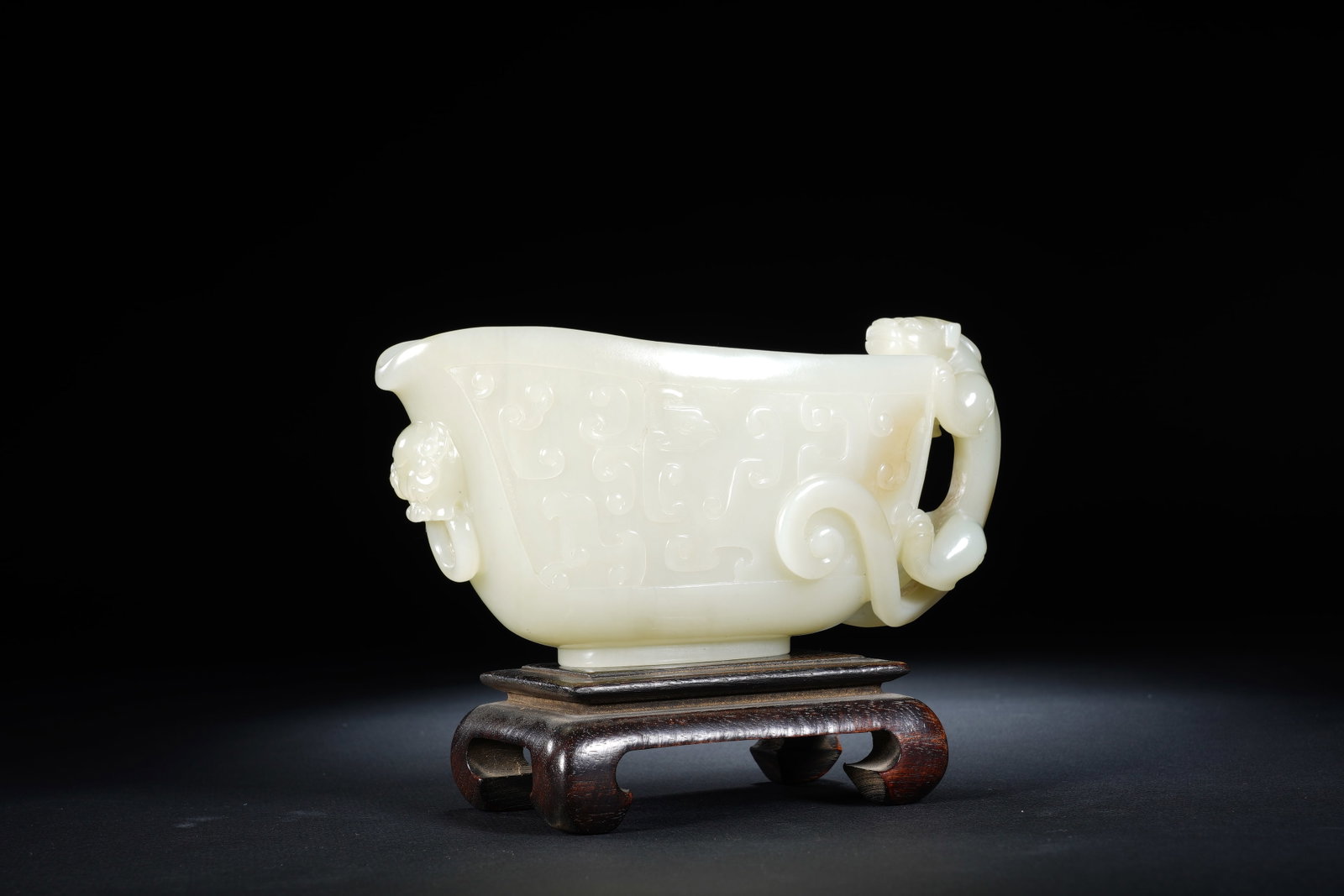 Jade Carved Cloud Pattern Chi Dragon Ear Cup - 2