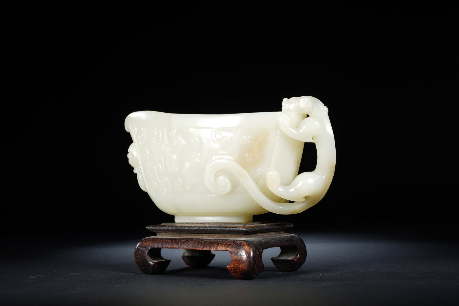 Jade Carved Cloud Pattern Chi Dragon Ear Cup - 6