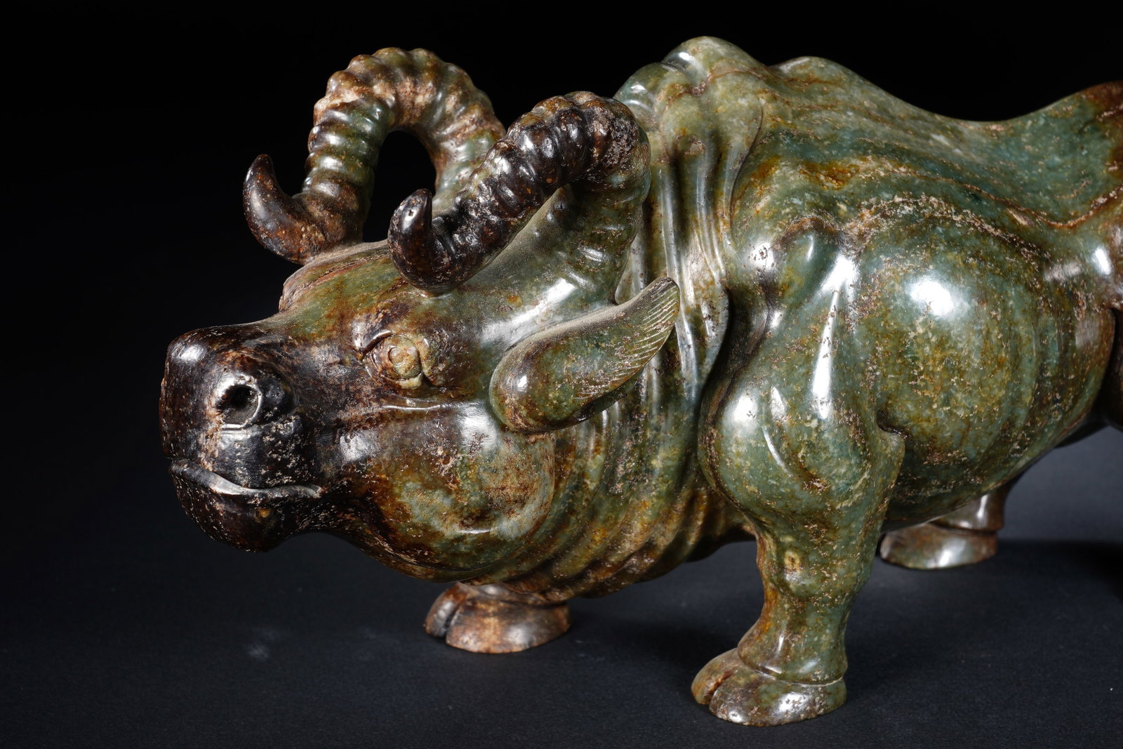 Jade Carved Ox Shape Figure - 2