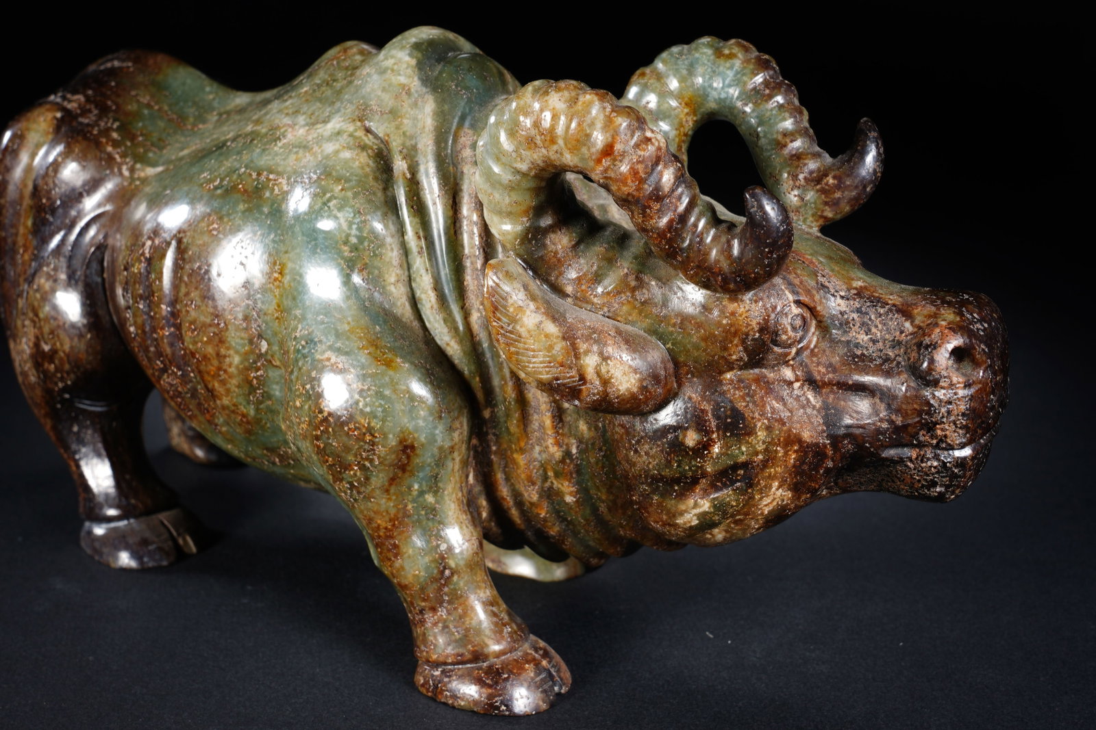 Jade Carved Ox Shape Figure - 7