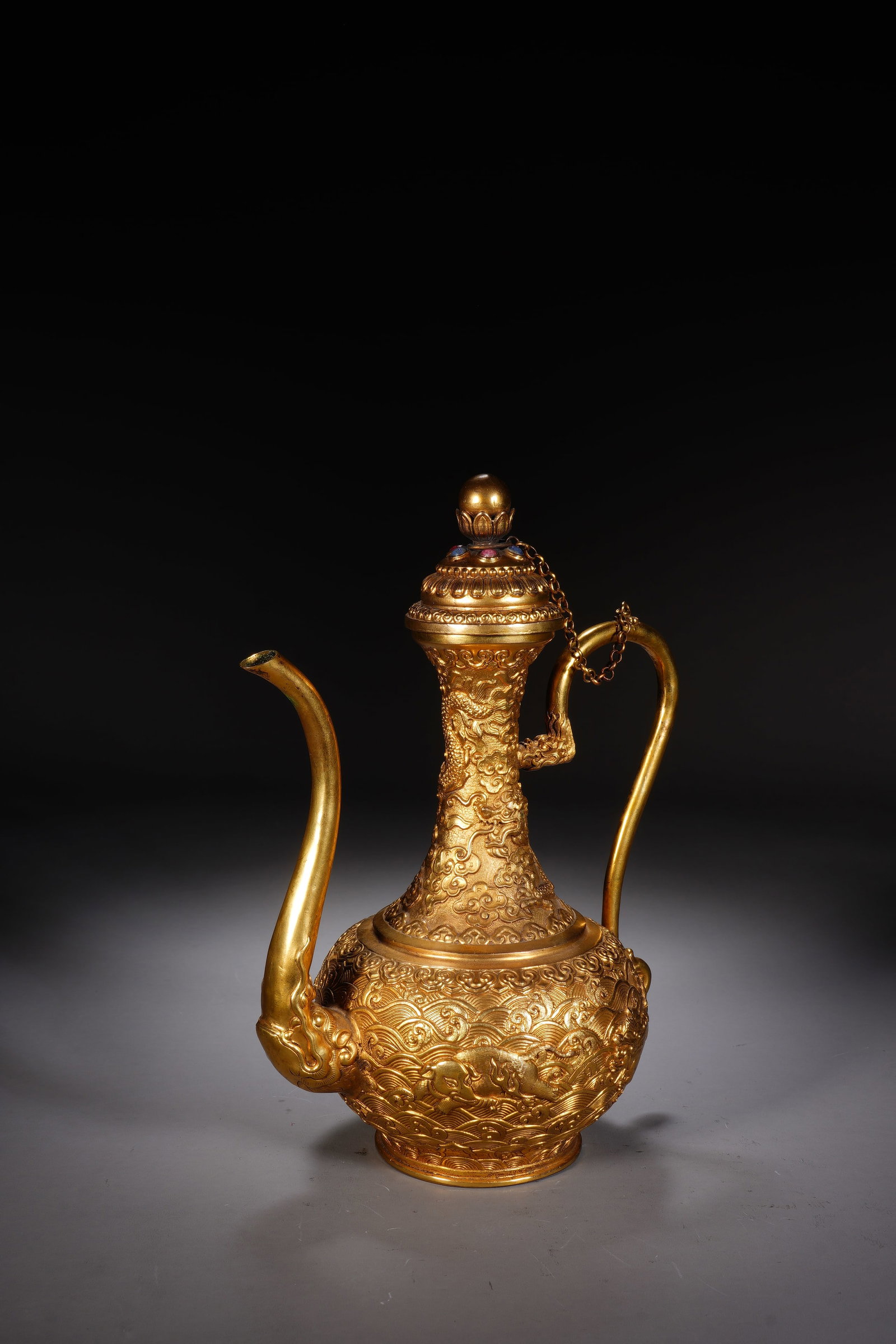 Gilt Bronze Carved Cloud and Dragon Pattern Pot - 5