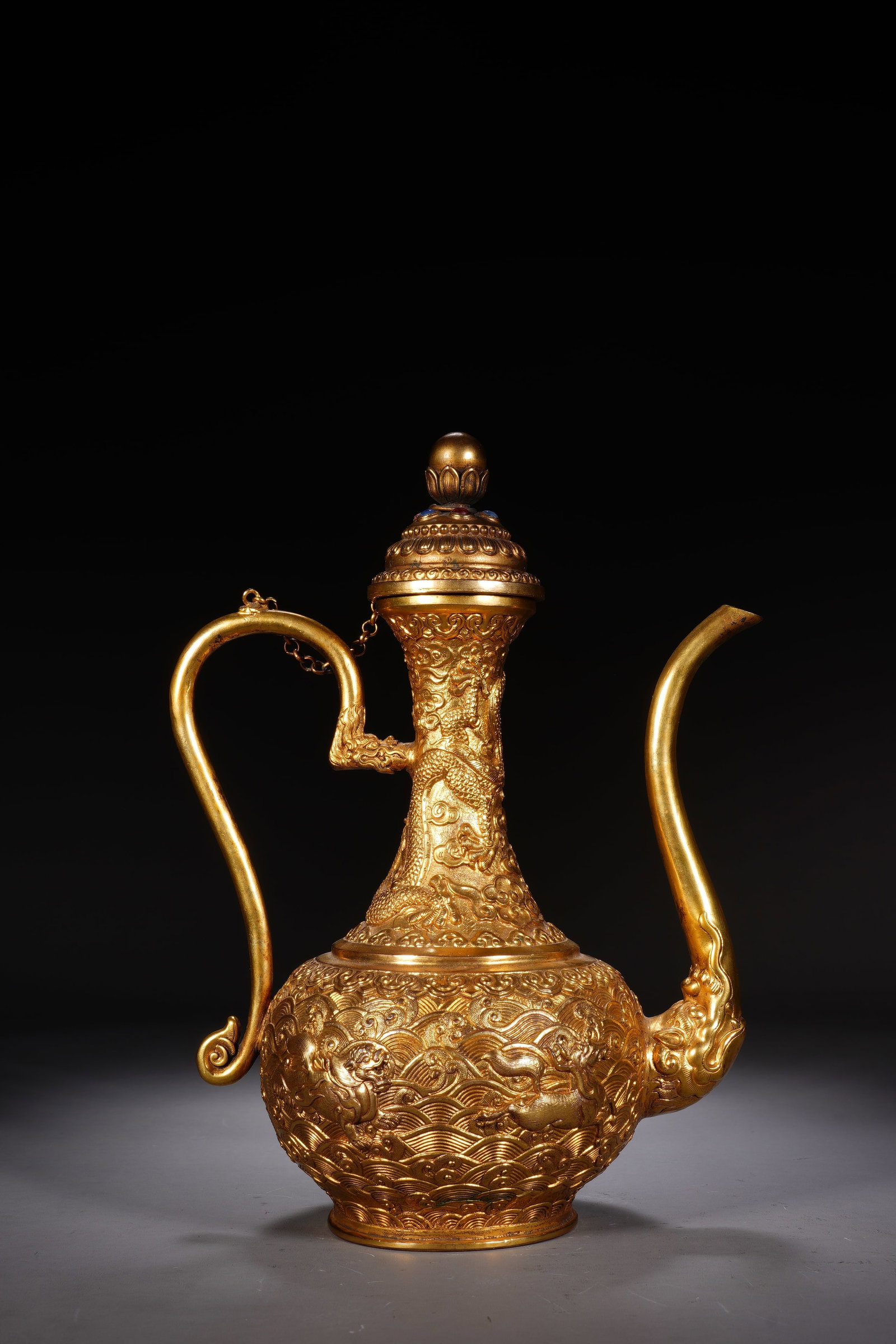 Gilt Bronze Carved Cloud and Dragon Pattern Pot - 6