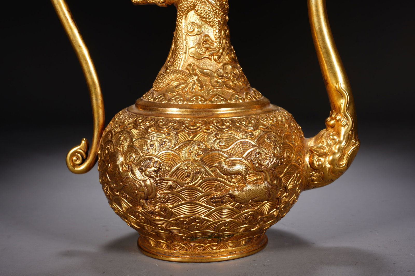Gilt Bronze Carved Cloud and Dragon Pattern Pot - 7