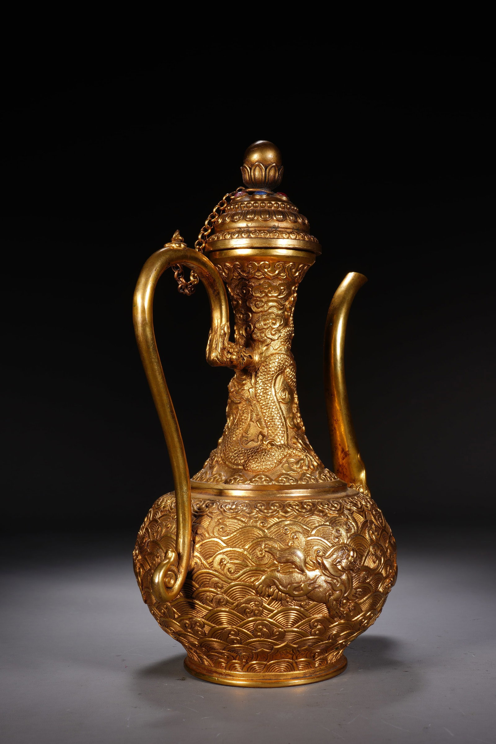 Gilt Bronze Carved Cloud and Dragon Pattern Pot - 8