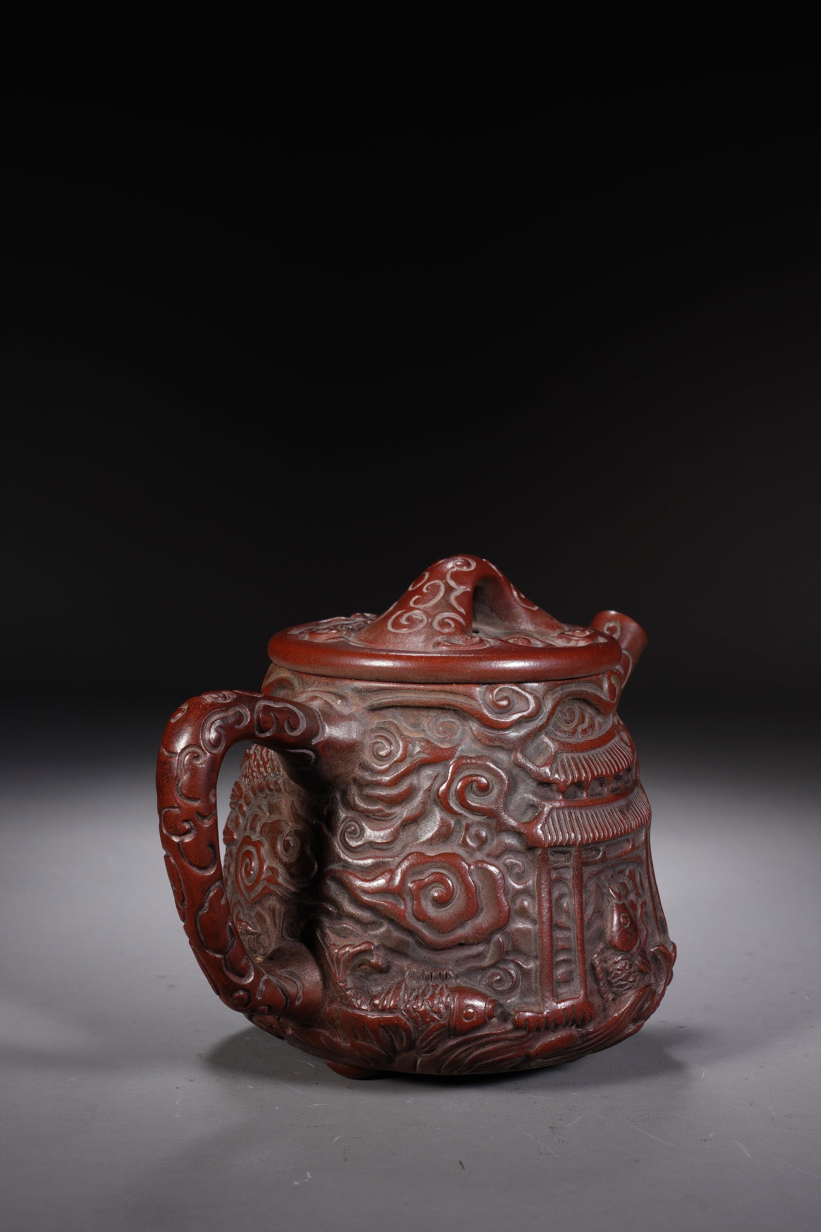 Purple Clay Carved Fish Pattern Teapot - 4