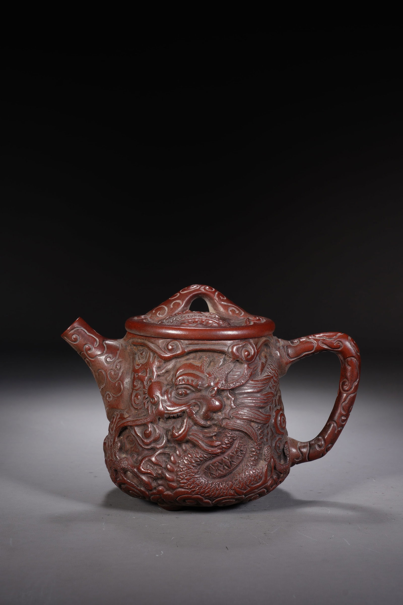 Purple Clay Carved Fish Pattern Teapot - 5