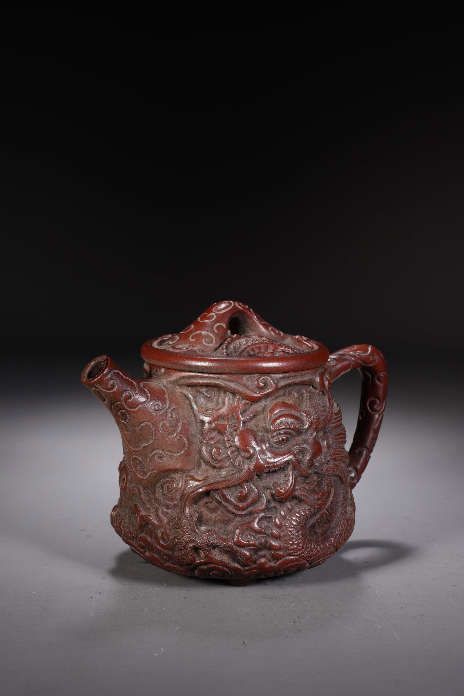 Purple Clay Carved Fish Pattern Teapot - 7