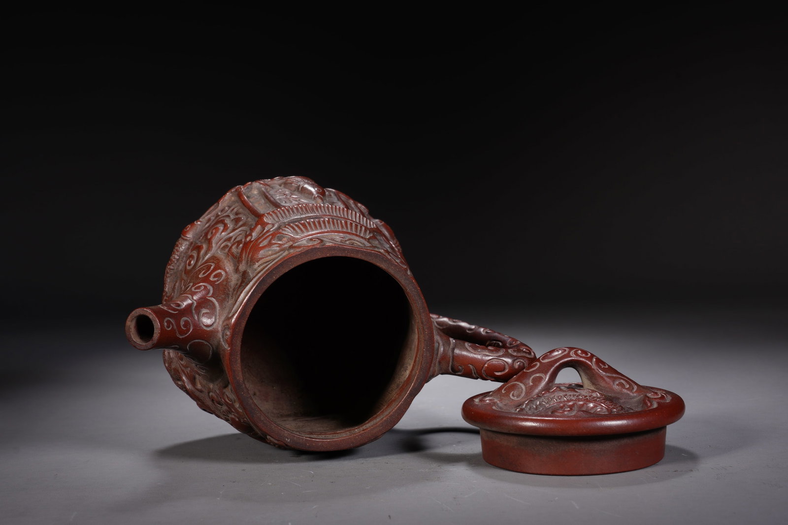 Purple Clay Carved Fish Pattern Teapot - 8