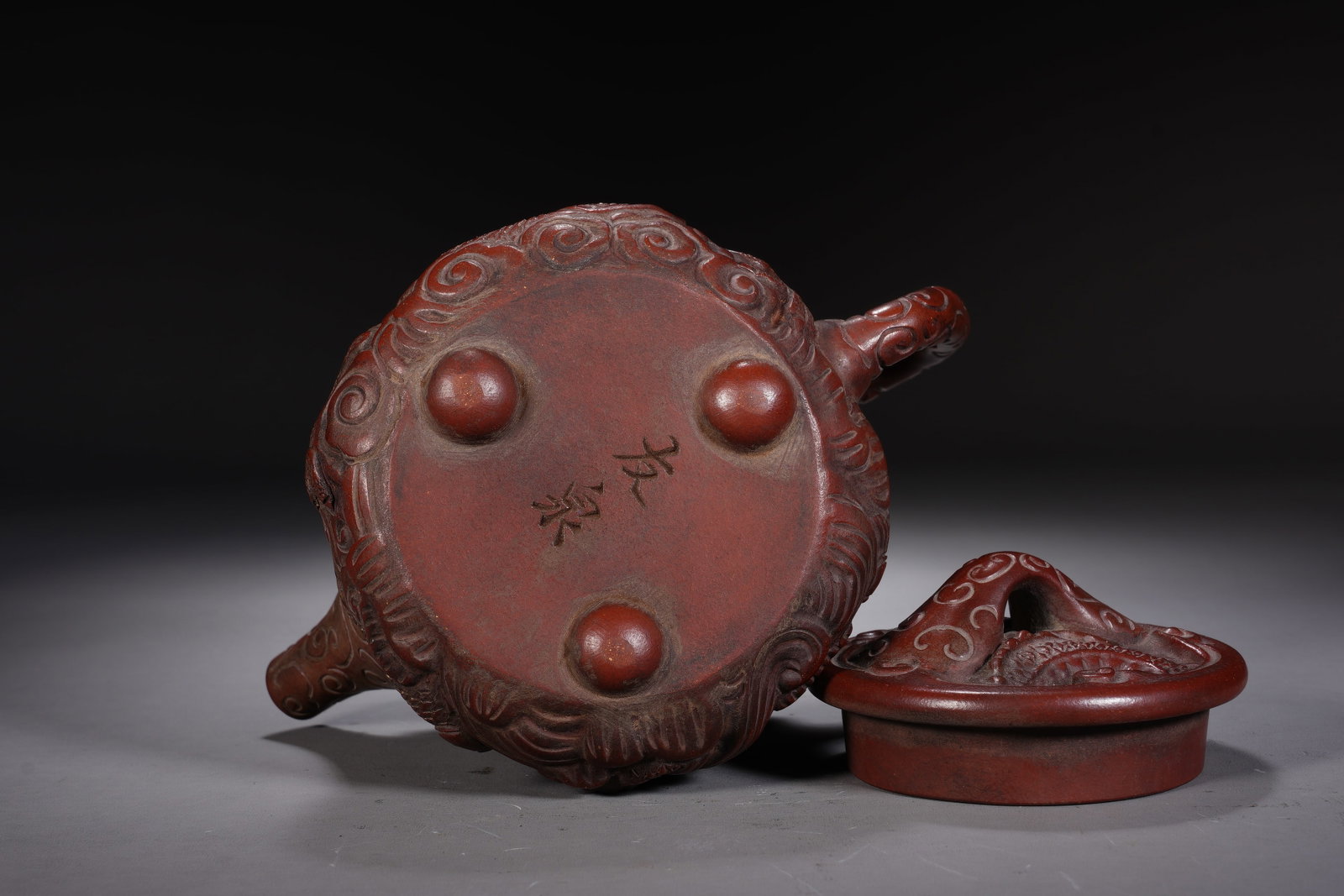 Purple Clay Carved Fish Pattern Teapot - 9