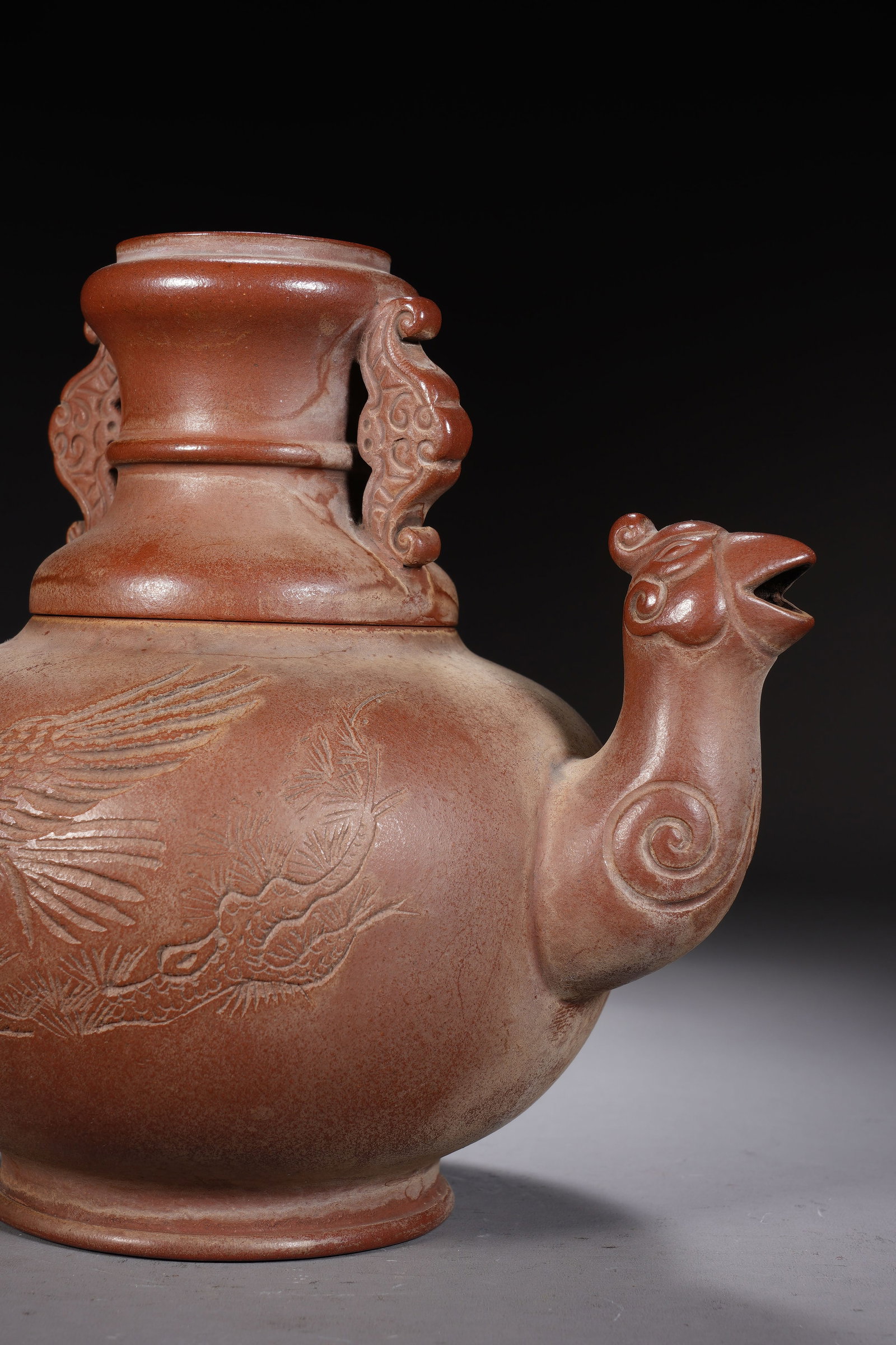 Purple Clay Carved Phoenix Pattern Teapot - 2