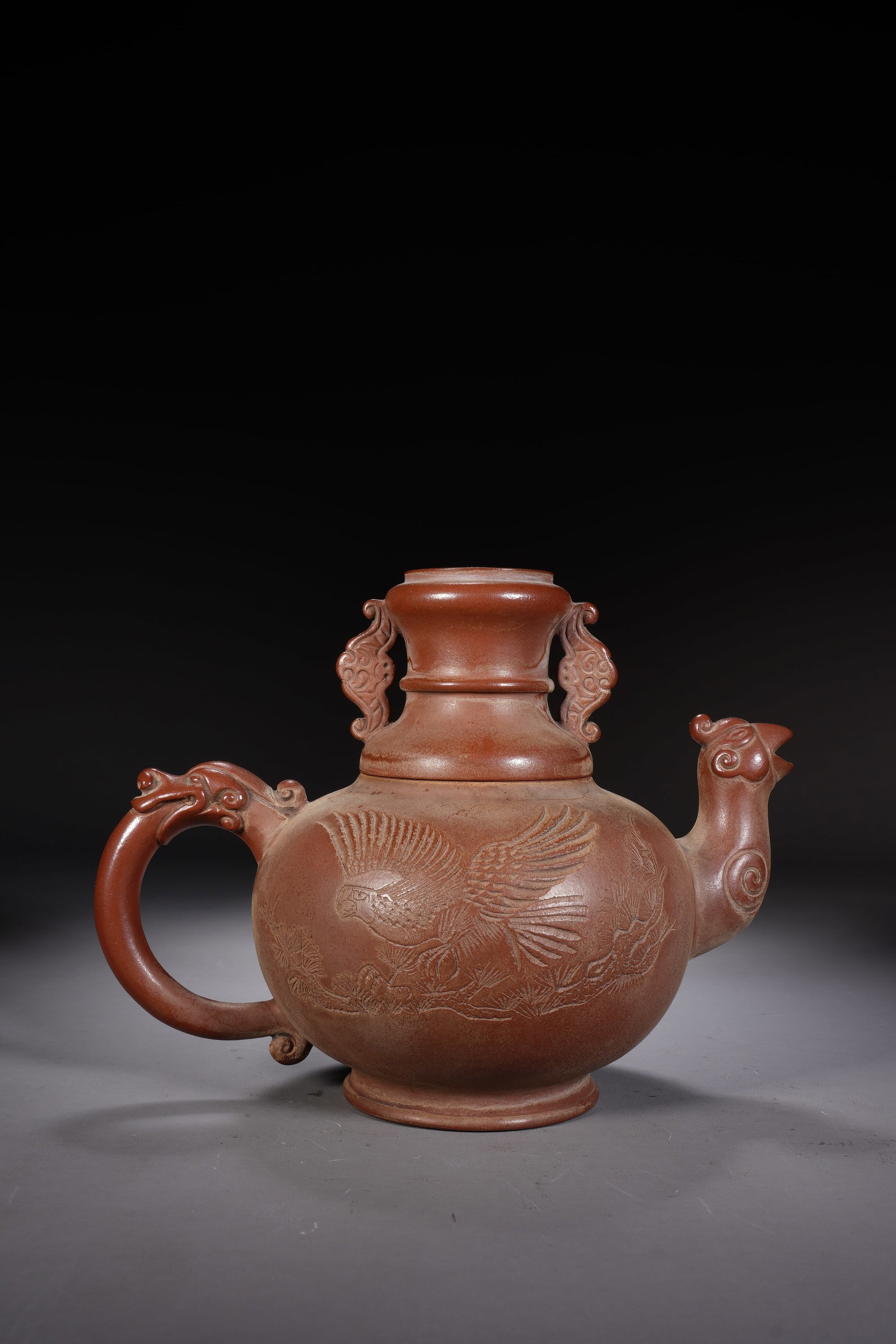 Purple Clay Carved Phoenix Pattern Teapot - 3