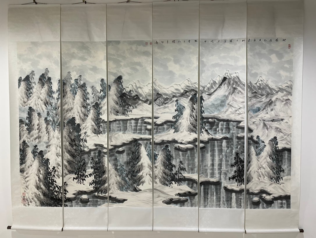 Group of Six Chinese Drawing Landscape Painting,Yu Zhixue Mark: Group of Six Chinese Drawing Landscape Painting,Yu Zhixue Mark (177 x 48cm)