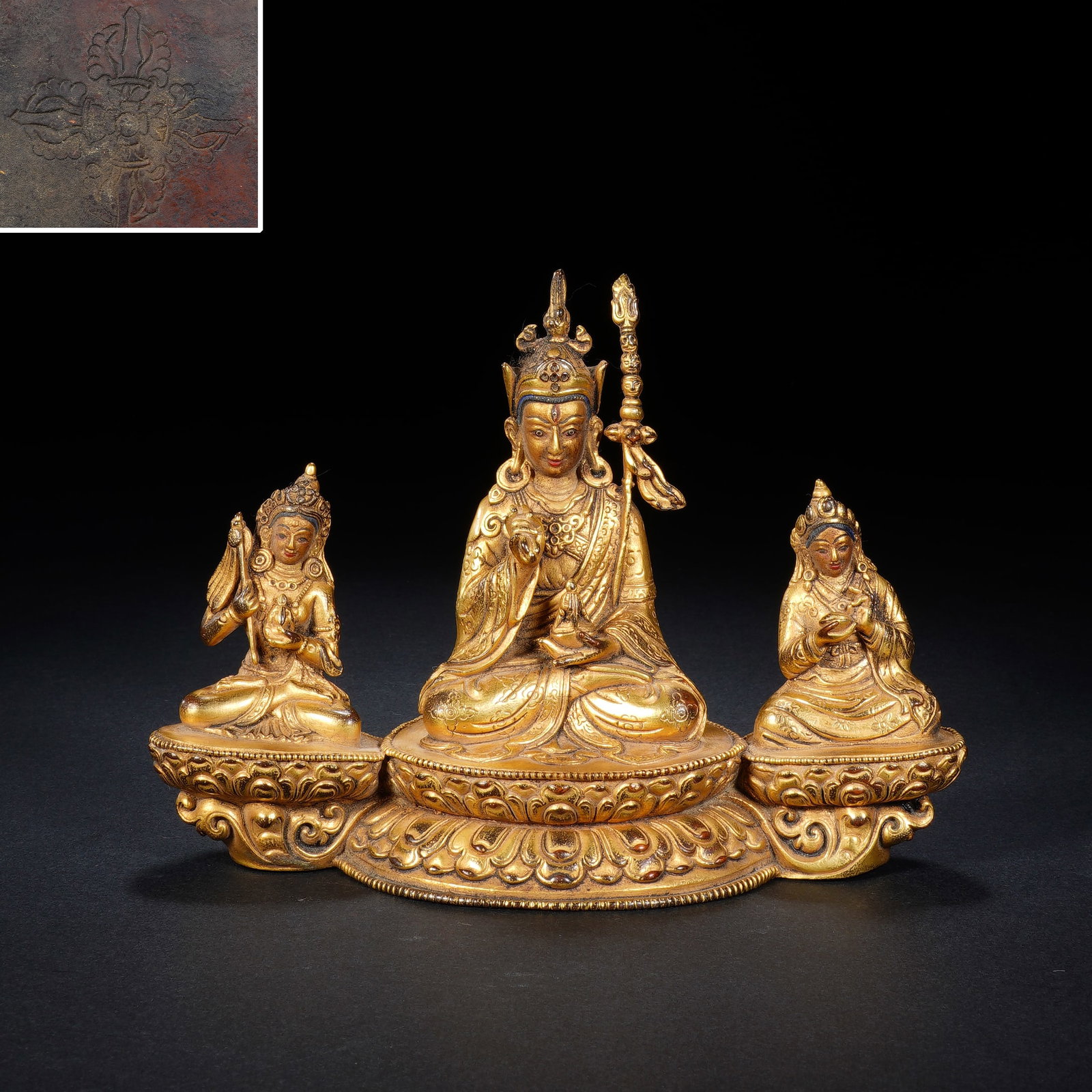 Group of Three Gilt Bronze Manjushri and Avalokitesvara & Vajrapani Figure: Group of Three Gilt Bronze Manjushri and Avalokitesvara & Vajrapani Figure (15 x 6.5 x 11cm,Weight 665g)