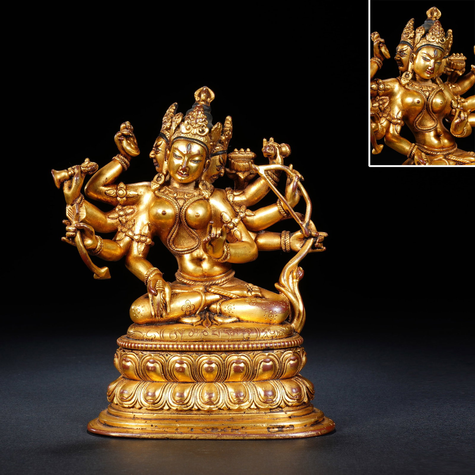 Gilt Bronze Sarasvati Figure: Gilt Bronze Sarasvati Figure (9 x 6.5 x 13cm,Weight 608g)