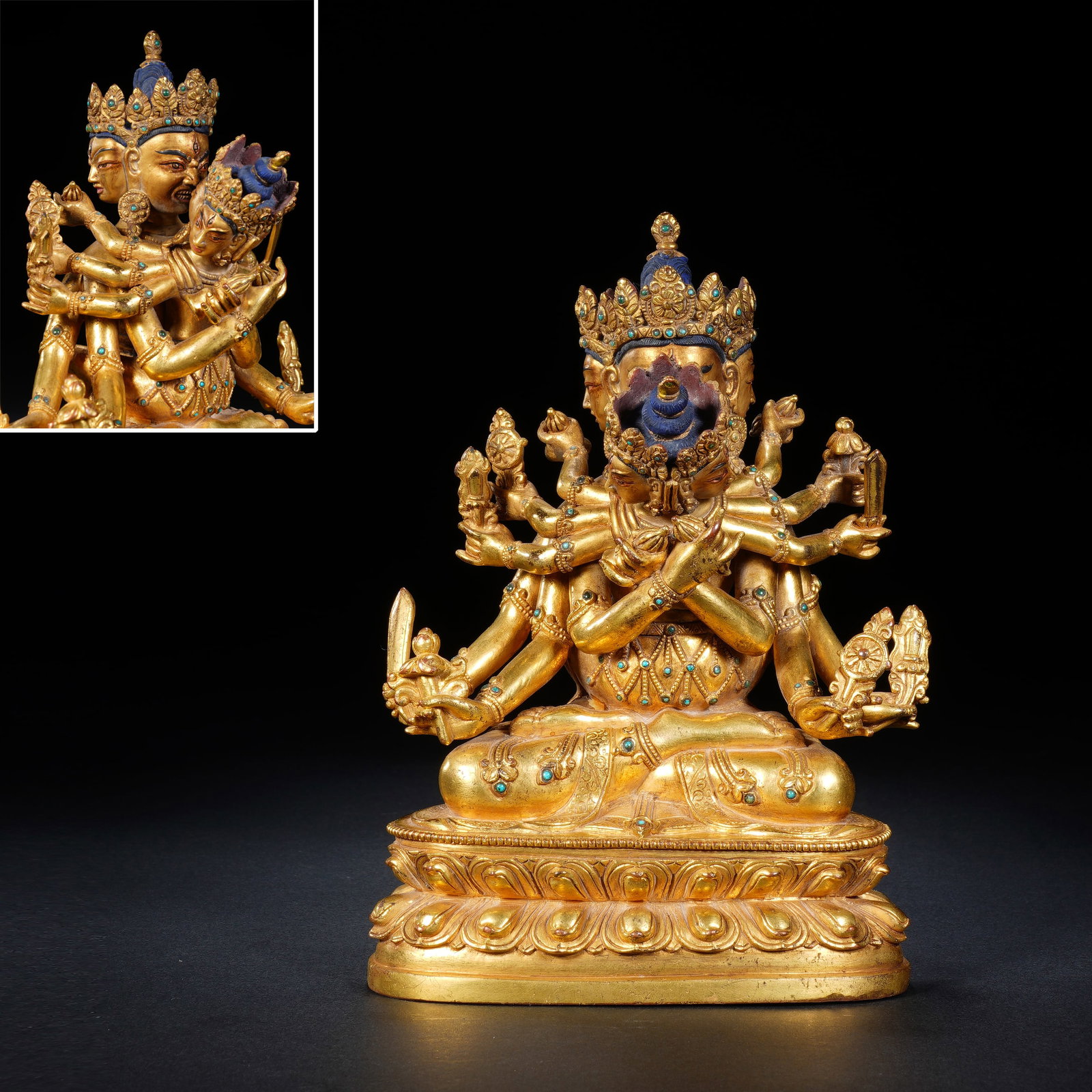 Gilt Bronze Guhyasamaja Figure: Gilt Bronze Guhyasamaja Figure (11.5 x 8 x 16.5cm,Weight 1211g)